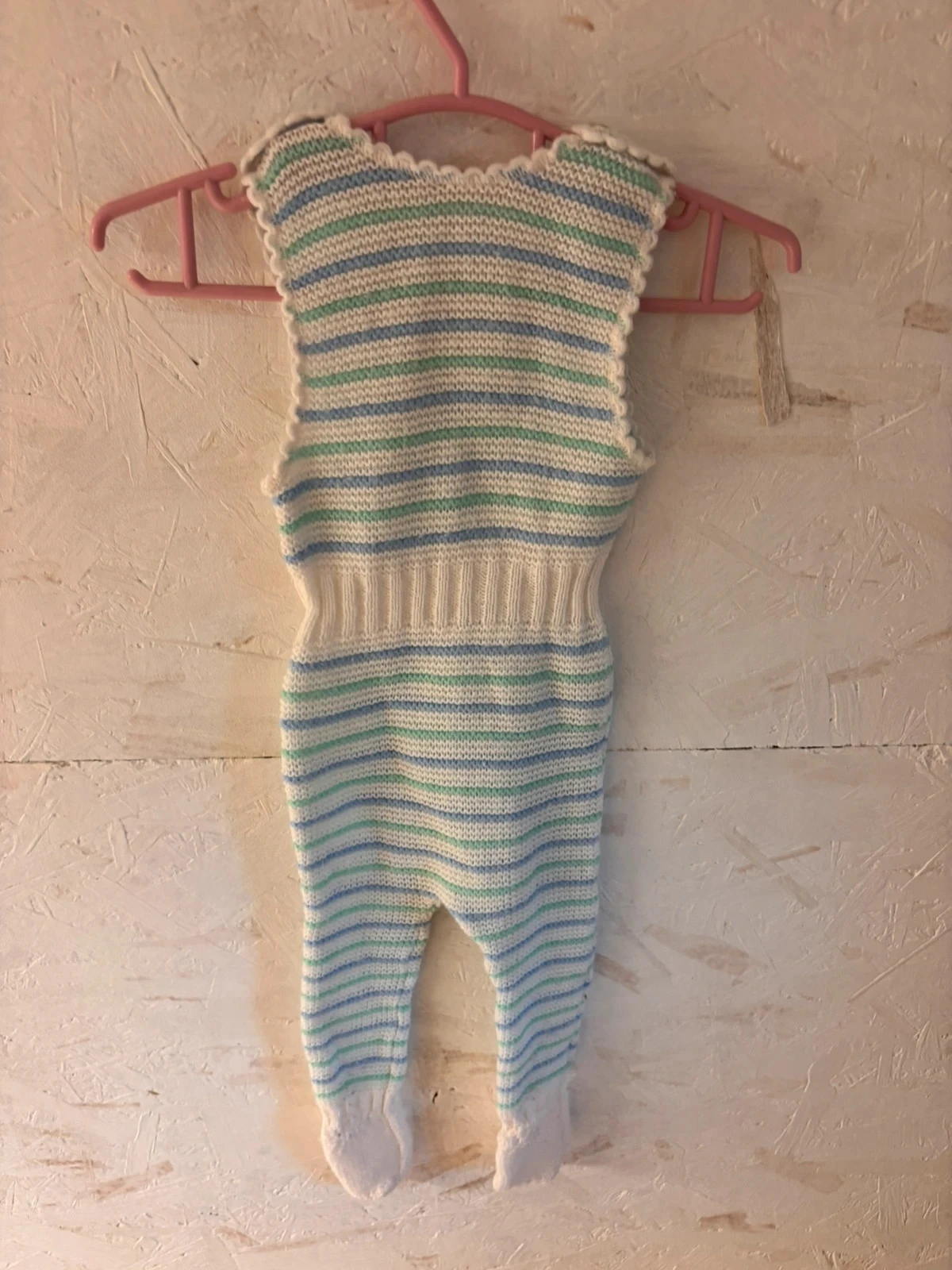 Macacão / Pijama de malha de tricot listrado - Feito à mão / Vintage - 1 mês / Recém-nascido – photo 6